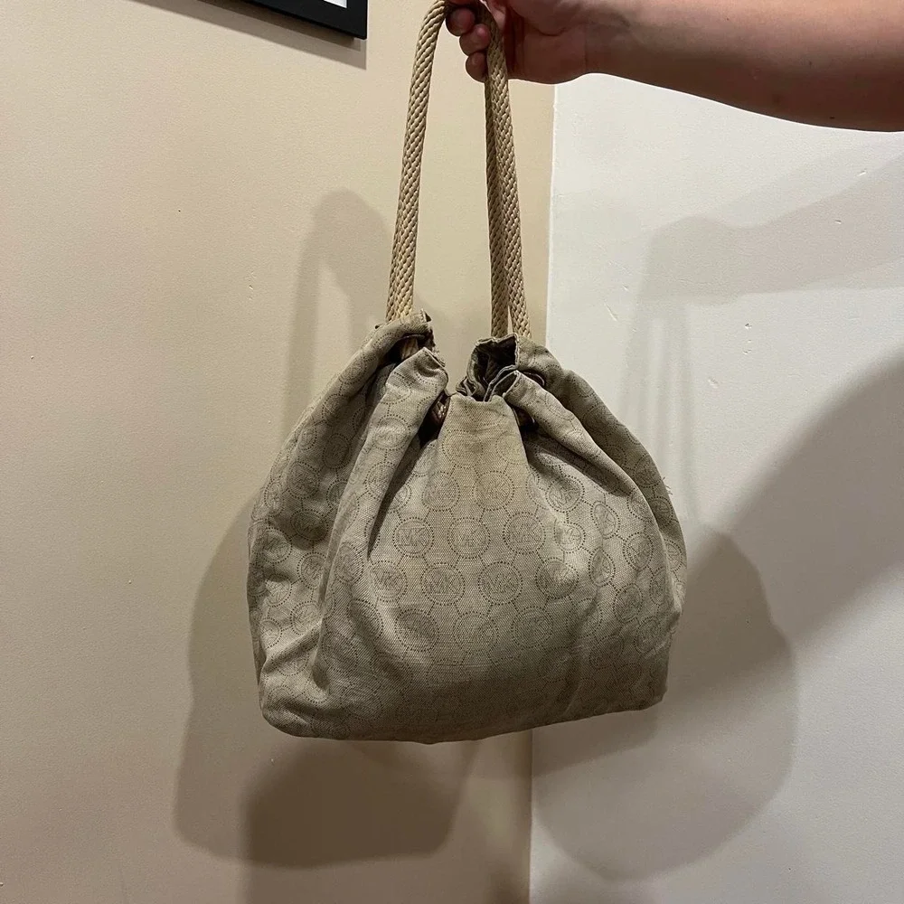 Y2K 2000s Michael Kors Marina drawstring Monogram tote Shoulder Bag / Handbag